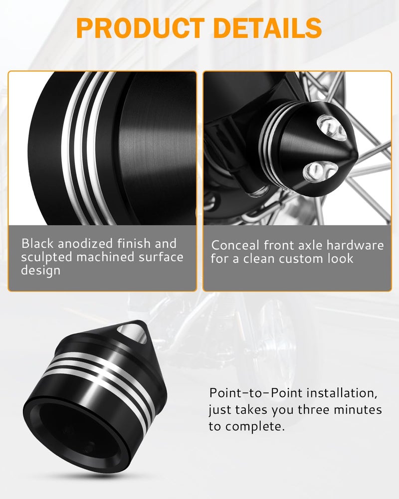PBYMT Black Front Axle Nut Cover Cap CNC Aluminum Compatible for Harley Davidson Softail Touring Road King Street Glide Electra Glide Iron 883 Fat Boy 2002-2024 - Image 5